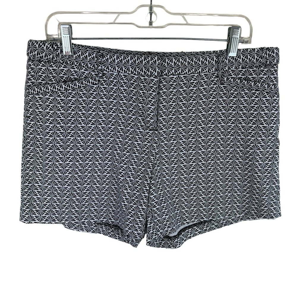 Laundry By Shelli Segal Black White Fan Print Cotton Chino Shorts Size 10